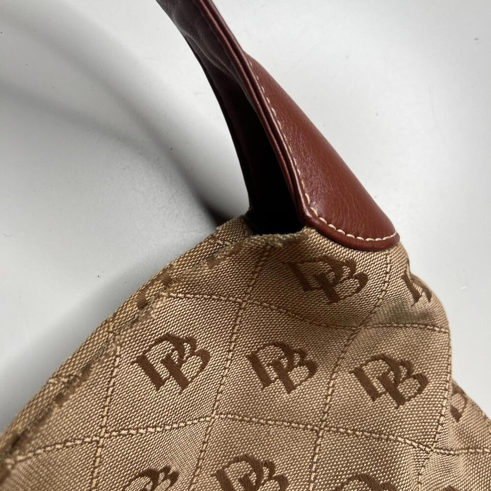 Dooney‎ & Bourke DB Signature Jacquard Shoulder Bag Brown Tan Leather Trim Hook - Picture 8 of 10